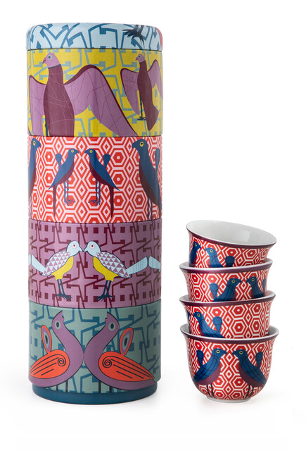 Birds of Paradise Tin Box With Cups, Set of Four